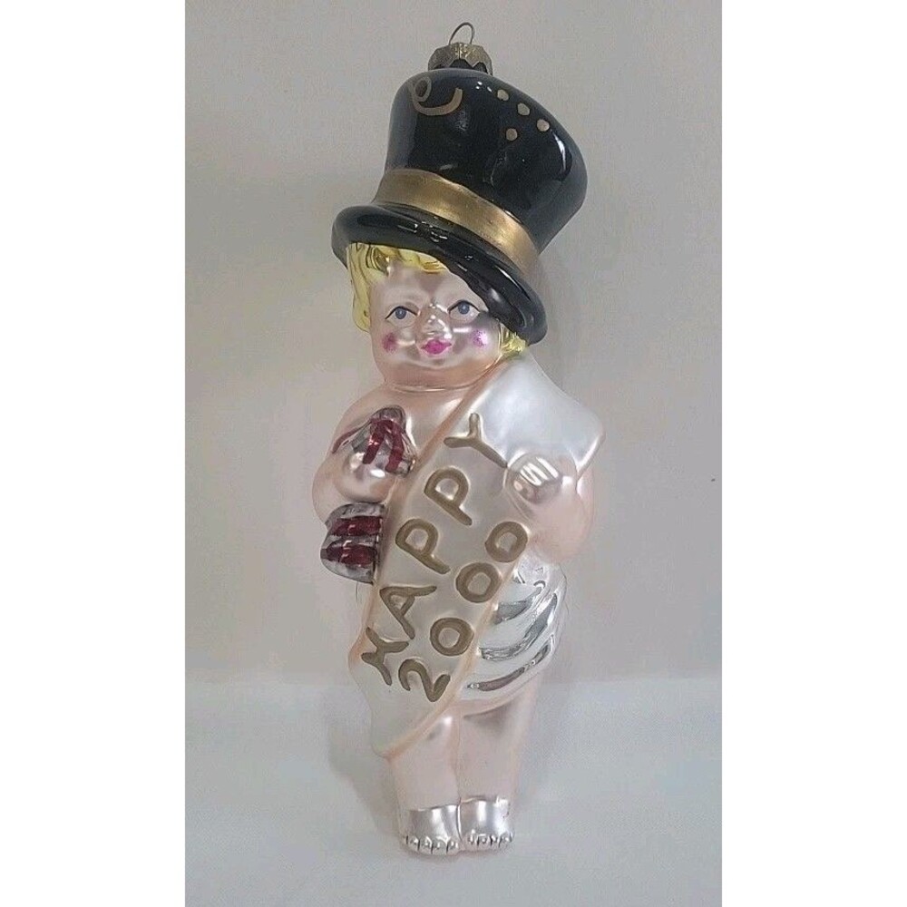 VTG Midwestern Home Products? 2000 Baby New Year Glass Christmas Ornament Kewpie